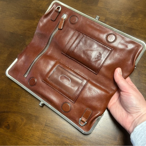 Consuela Tawny Clamshell Clutch Wallet in Brown Leather with Crossbody Strap